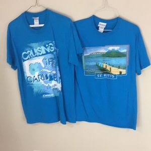 Lot of 2 Turquoise Carnival Caribbean Cruise T-shirts Size Medium